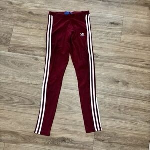 Adidas Burgundy Leggings with White Stripes